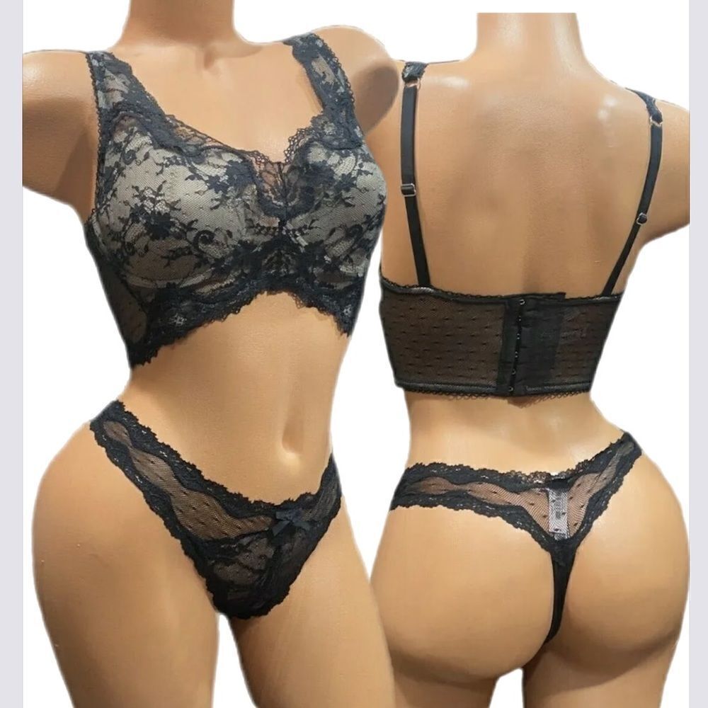 Victorias Secret Dream Angels Set Lined Demi lace Bra & Thong panty 34DD/ XS
